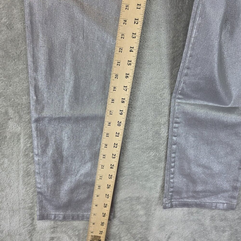 Chicos Platinum Jeans Womens 8 Regular Silver Metallic Slim Leg Denim Pants - Picture 4 of 14